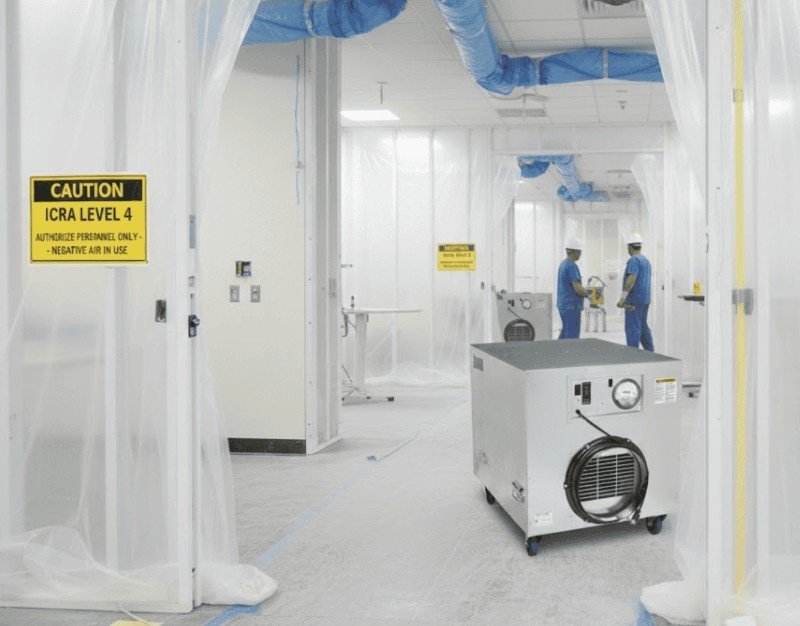HEPA air scrubber running during mold remediation