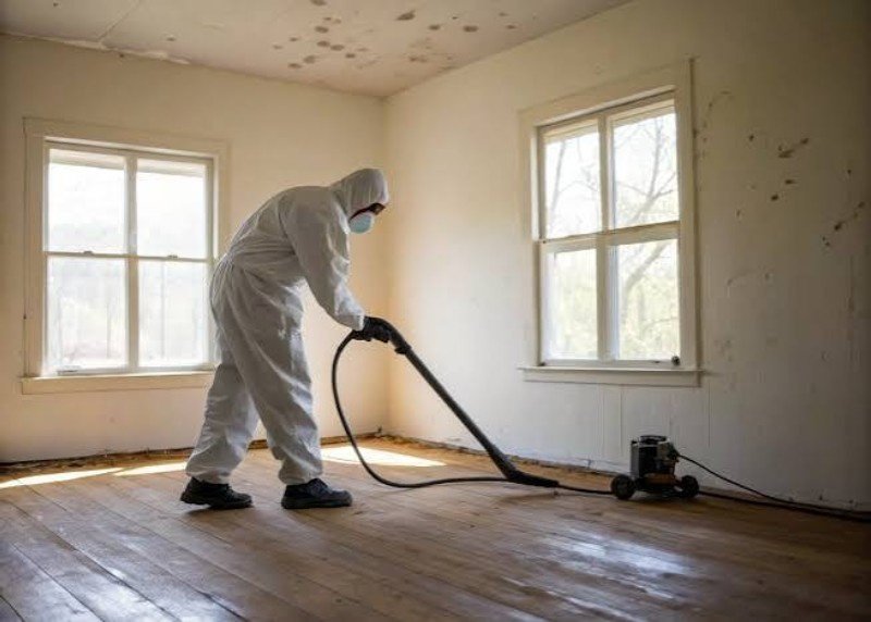 Technician applying antimicrobial treatment to a cleaned surface