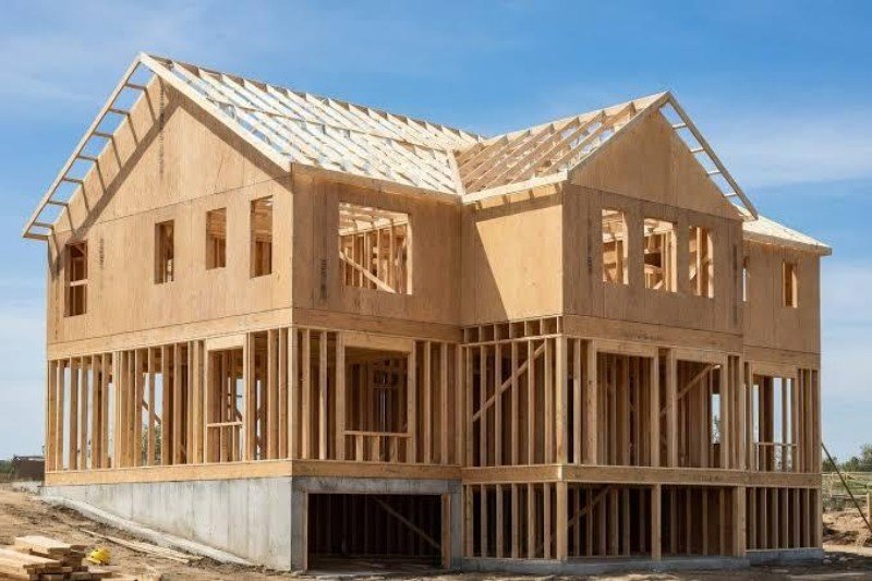 Crew framing structural walls during reconstruction