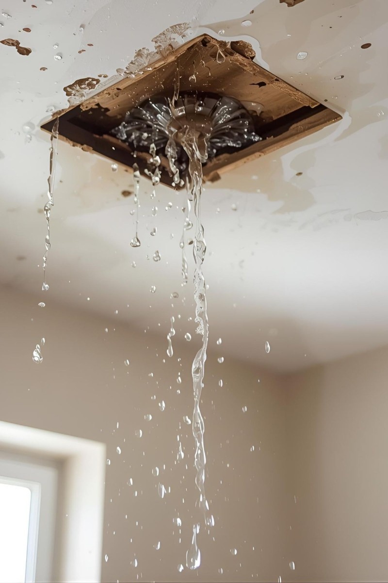 Technician assessing water intrusion on site